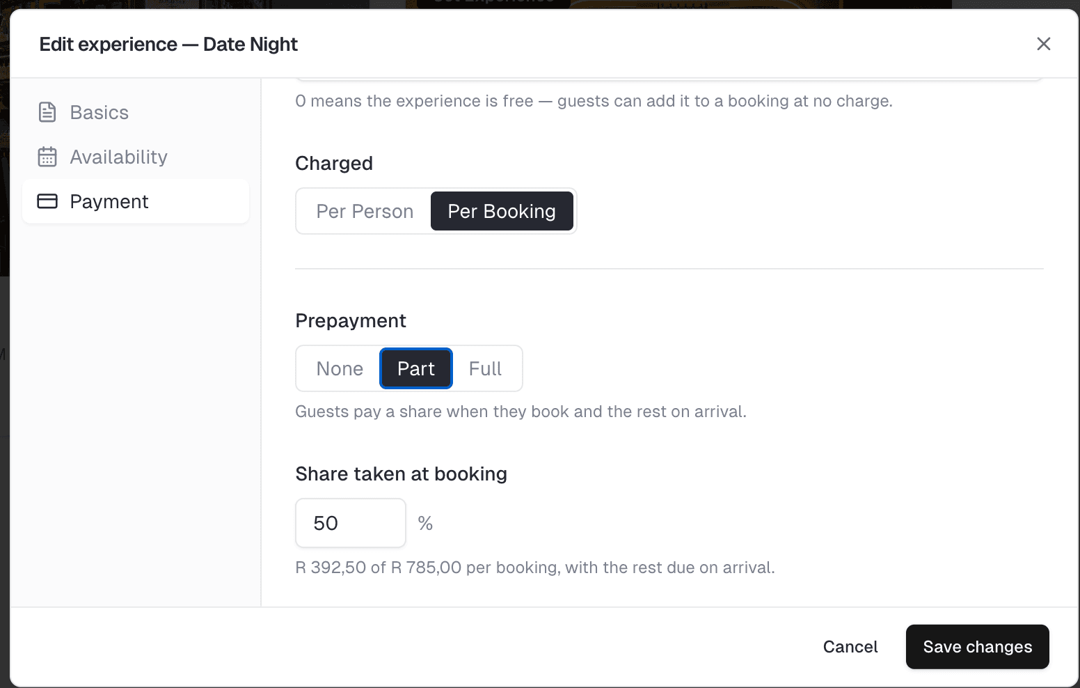An experience’s prepayment, set to nothing, the full amount or a percentage